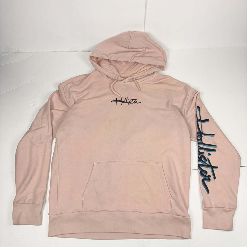 Hollister California Men Light Pink Graphic Pullover Hoodie L